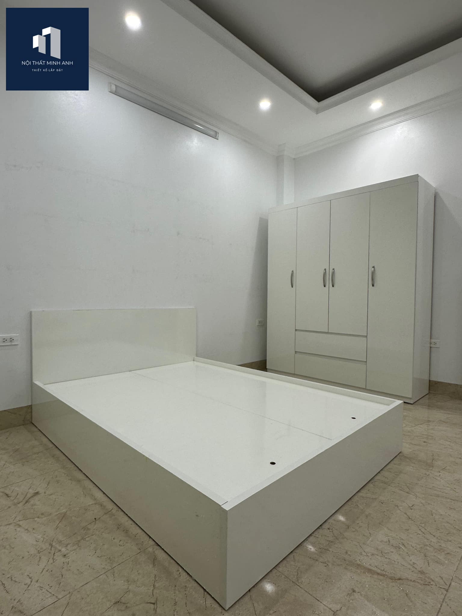Bộ giường tủ gỗ MDF trắng hiện đại CB 90
