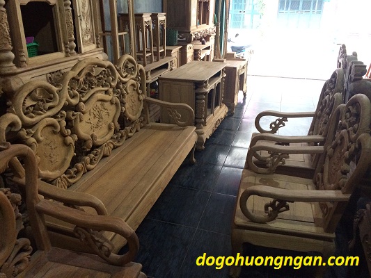 Bộ ghế guột nho sóc gỗ gụ xem mộc BG50