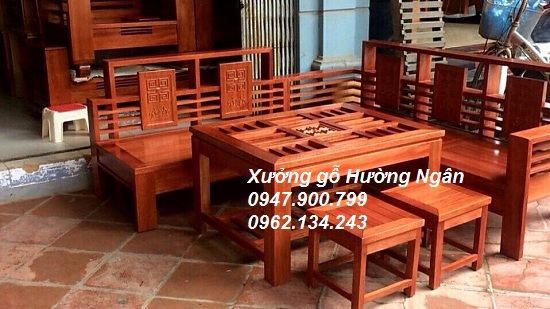 Bộ bàn ghế góc gỗ sồi đỏ cỡ trung BG55