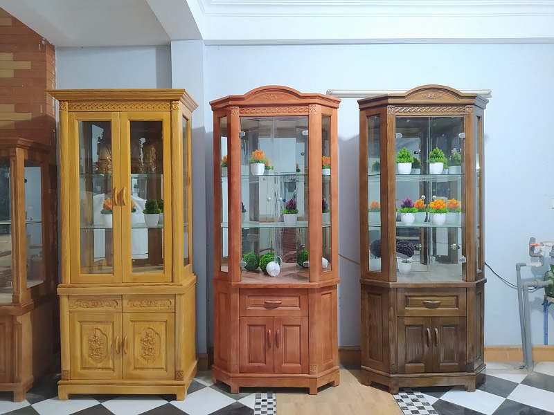 Tủ rượu góc gỗ sồi màu óc chó TG76